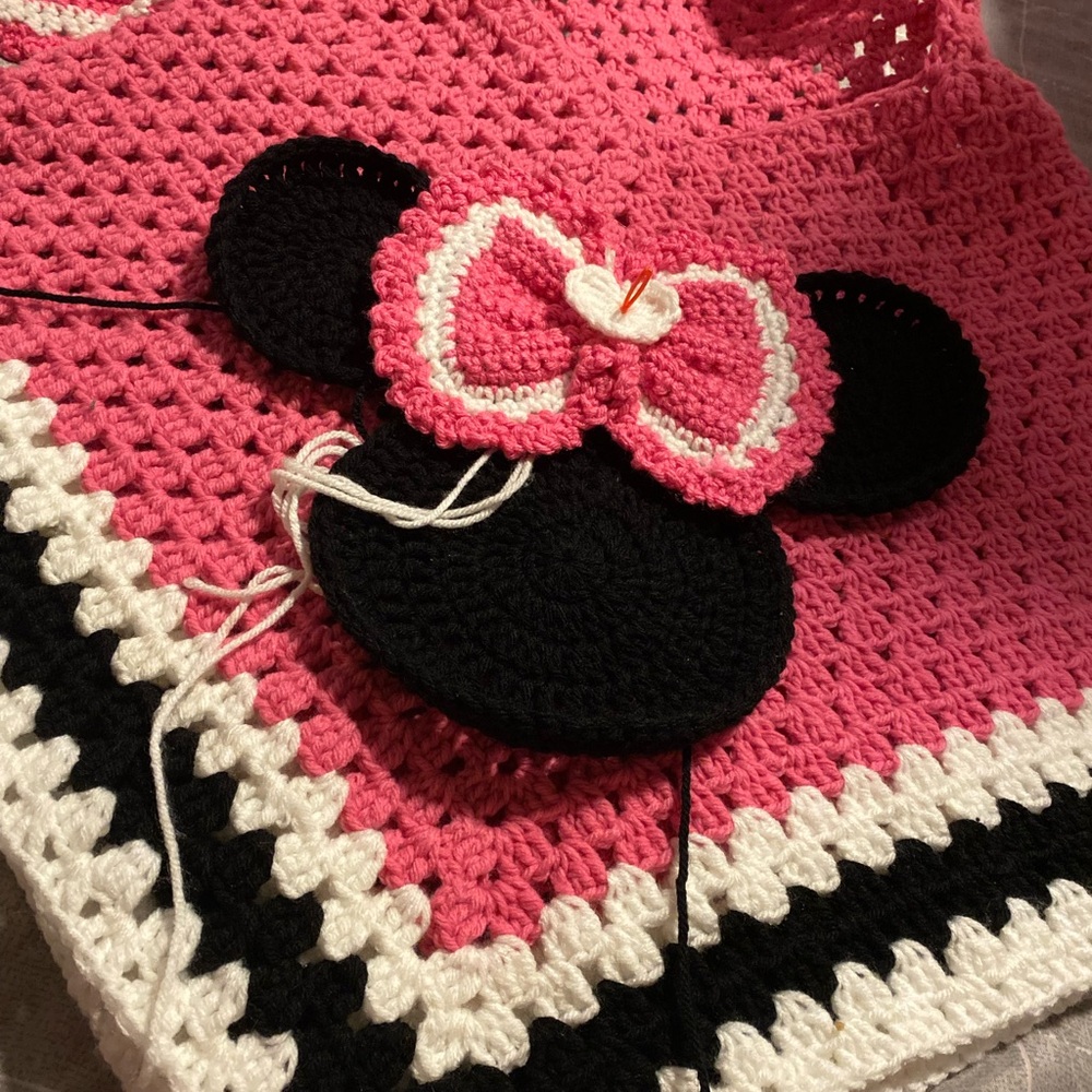 Handmade Pink and Black hoodie Crochet Minnie Mouse  Poncho